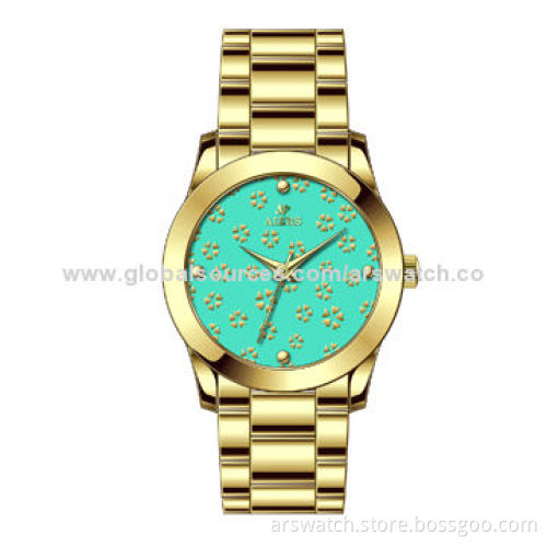 2014 New Design Fashion Ladies' Watch with Shiny PU Colorful Dial, Gold Alloy Case and Strap